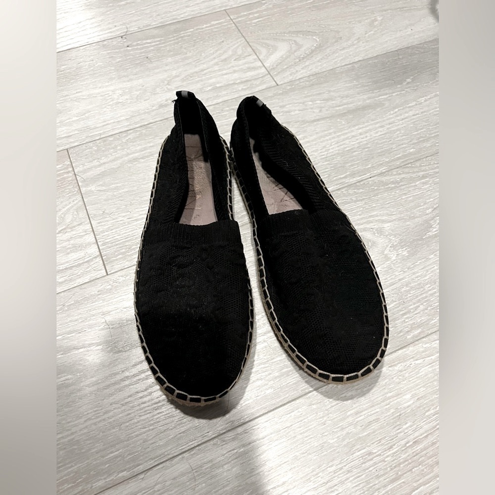 Deltan Black Leopard Espadrilles, Stretchy Fabric, Size 8